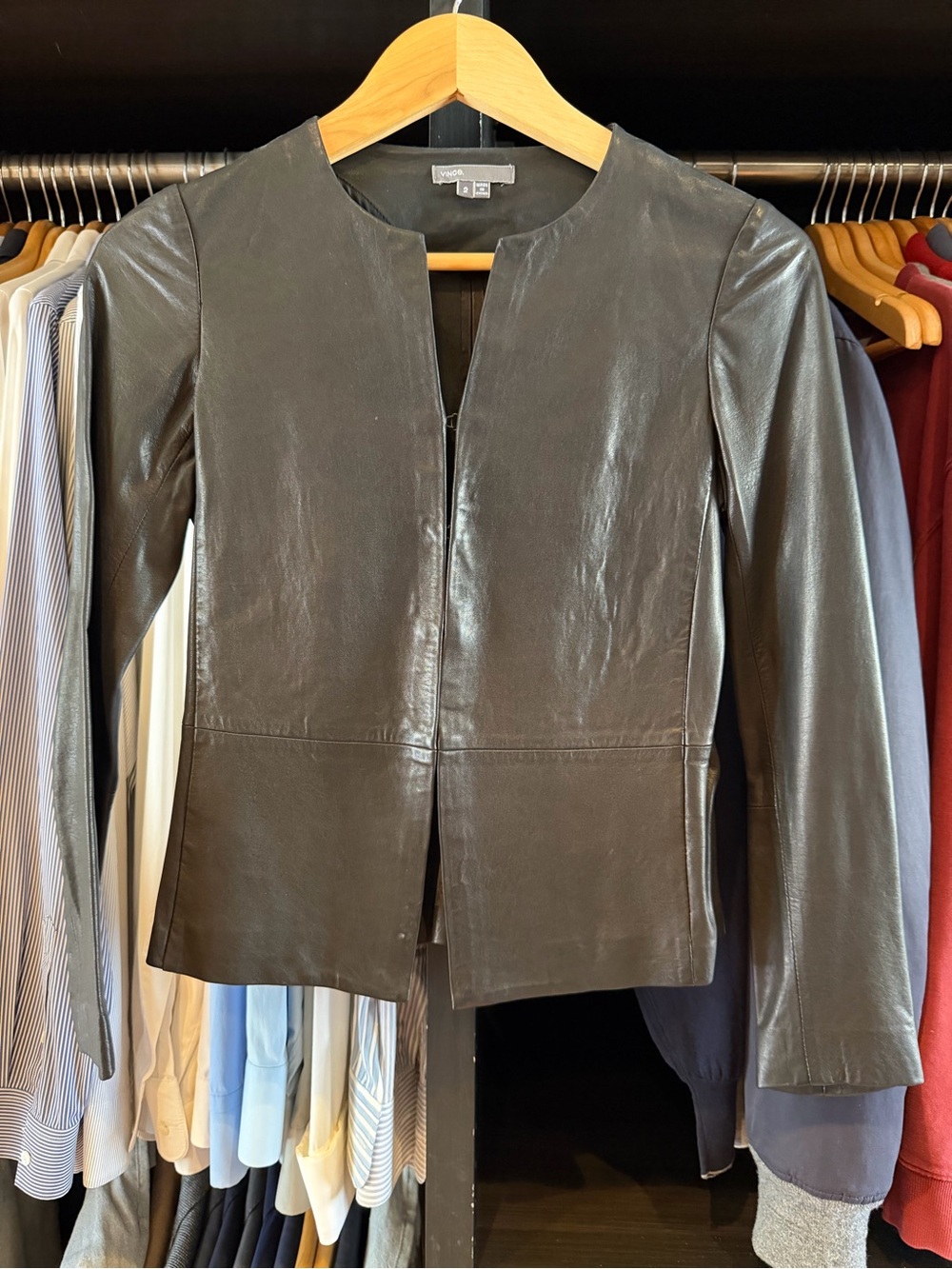 Vince Black Leather Peplum Jacket